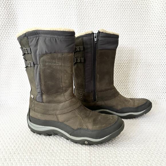 Merrell Grey Pewter Mid Calf Murren Waterproof Hiking Zip Boots Lined 10 J02165 - Picture 1 of 9